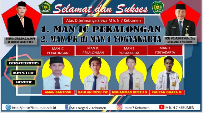 Empat Peserta Didik MTsN 7 Kebumen Lolos SNPDB  MAN IC dan MAN PK